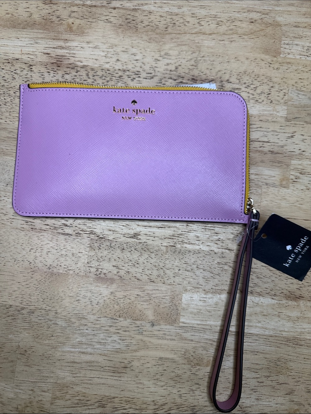 S Kate Spade Lucy Lavender Pink & Yellow Leather L-Zip Wristlet KH765 Wallet NWT